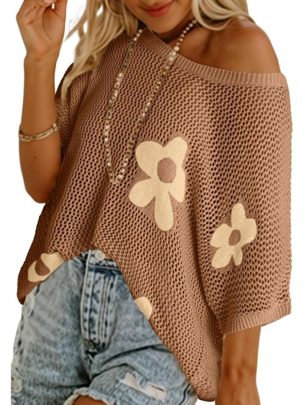 Floral Summer Tops for Women | Short Sleeve Crochet Sweater Cover-Up